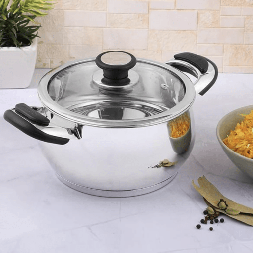 Vinod Durban Stainless Steel Saucepot Handi with Glass Lid - 2.7 Litre, 18 cm | Stylish Durable Handles | Induction Base Belly Shape Pot | 2 Year Warranty - Silver - Image 2
